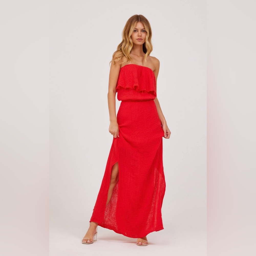 MICHAEL STARS NWOT TARA DOUBLE GAUZE STRAPLESS DRESS - Picture 1 of 13